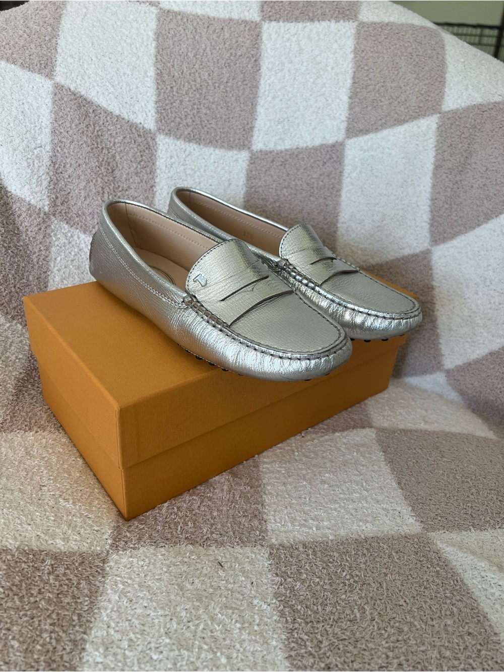 Tod's Silver Metallic Leather Penny Loafers
